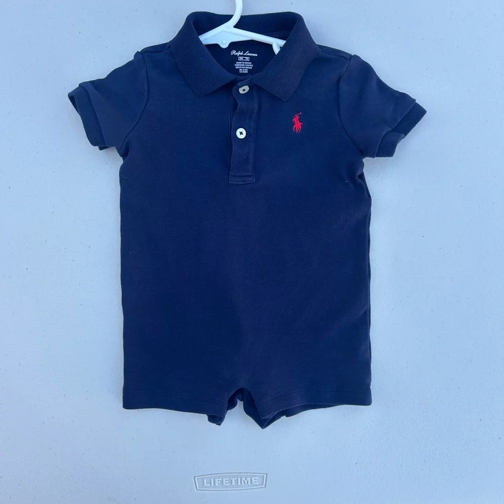 Ralph Lauren Navy Romper with Red Emblem